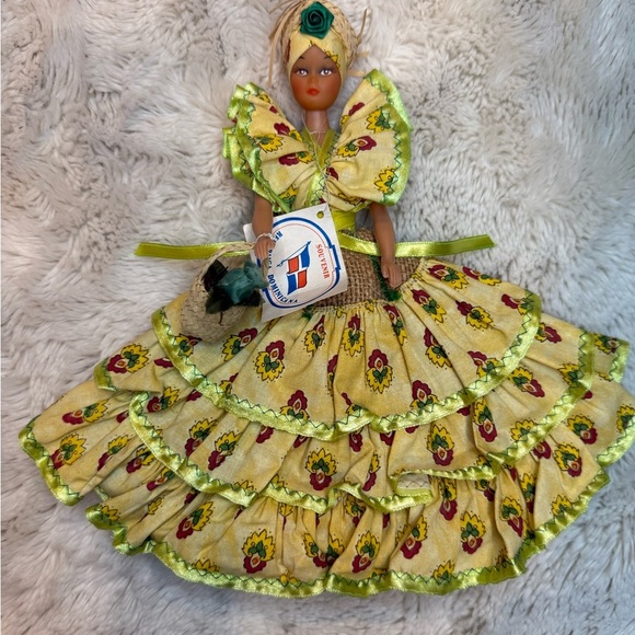 VINTAGE AND COLLECTIBLE Floral Doll with Yellow and Green Dress - Picture 2 of 8